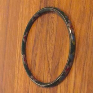 Green floral hand painted ceramic bangle bracelet